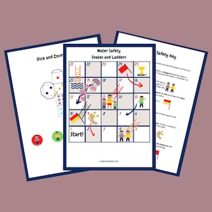 Water Safety Snakes and Ladders Family Board Game Instant Printable Download
