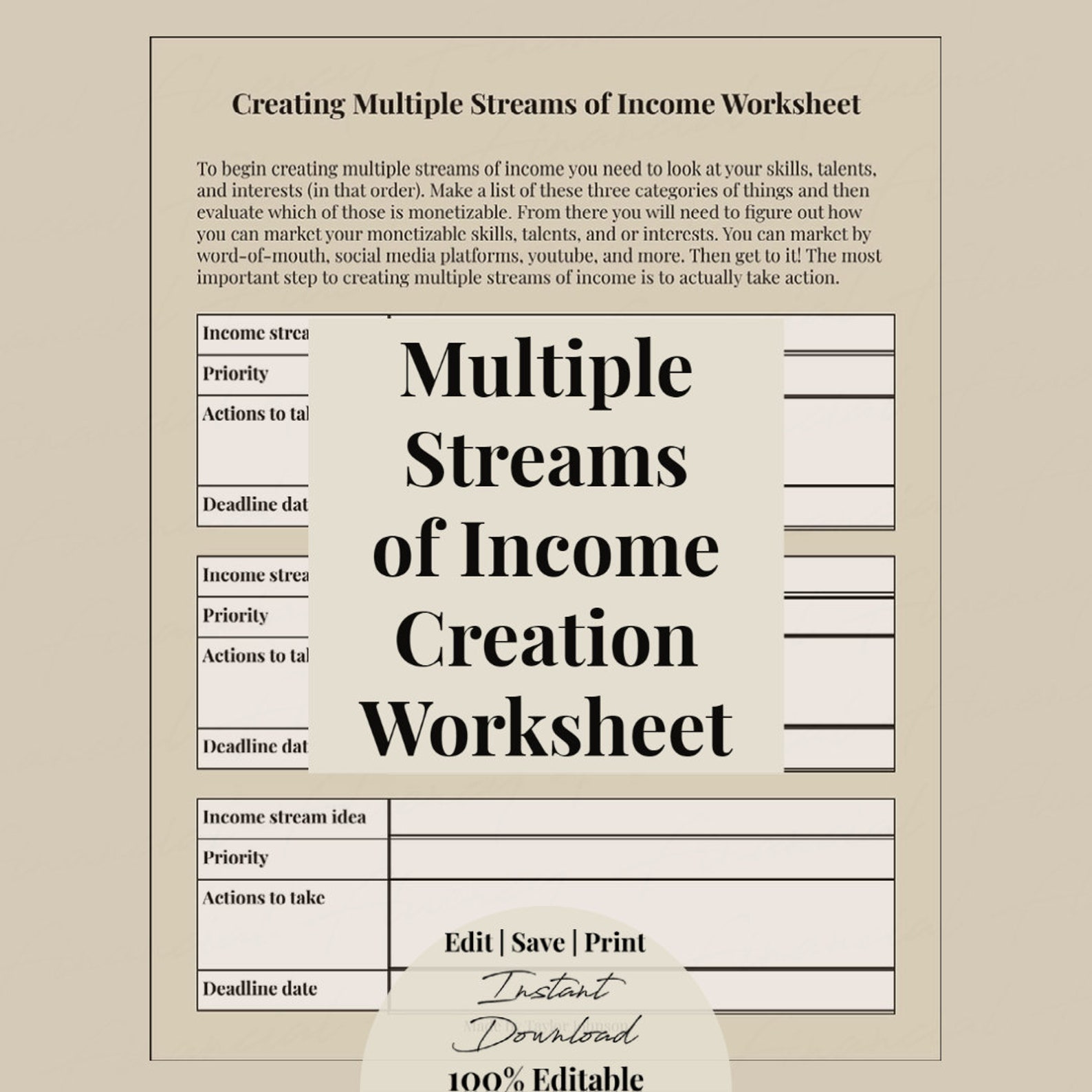 Multiple Streams of Income Creation Worksheet Create Multiple - Etsy