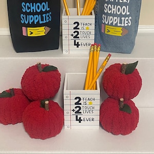 Teacher&#39;s Gift - Back To School - Pencil Holder And Sherpa Yarn Apple Can Personalize! Teacher Present Appreciation Apple for Teacher Desk