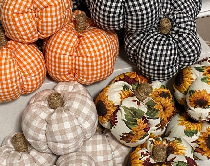 Set of 3 Fabric Pumpkins - Buffalo Checkered Pumpkin Set - Fall Decor - Pumpkin Decor - Plaid Pumpkins Sunflower Decor  Stuffed Pumpkin
