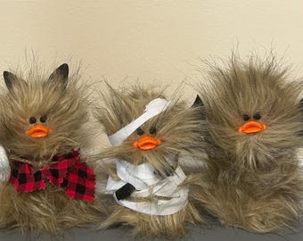 Frazzled Halloween Fun Gift Mummy Werewolf Grim Reaper Standing Faux Fur Fuzzy Little Duck Duckling Silly Cute Ducks Frazzled Fall Decor Set