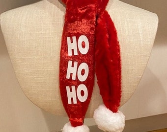 Santa HO HO HO Scarf Red and White with Jingle Bell Pom Pom 46" Christmas Accessory Gift Party Favor Costume