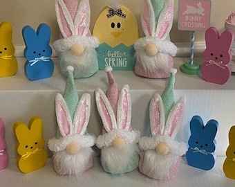 Easter Gnomes - Mini Easter Bunny Gnome - Spring Gnome - Easter Tiered Tray - Spring Tray Decor - Choose from Pink or Green/blue or both!
