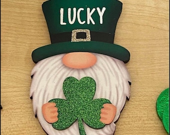 LUCKY St Patrick’s Day GNOME Leprechaun ornament hanging Rae Dunn Font shamrock tiered tray decor Wall sign ornament