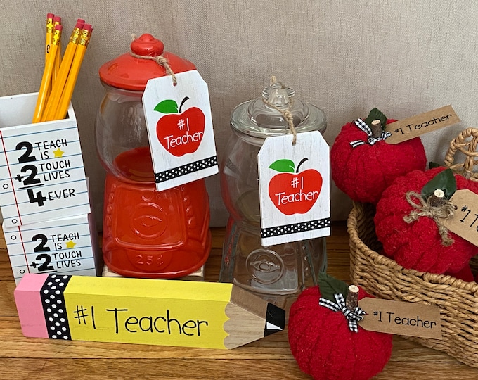 Glass Gumball Jar Machine #1 Teacher Appreciation Gift With Wood Tag RED or CLEAR Cookie Canister Seal Tight Lid Gum Ball  Holder Storage