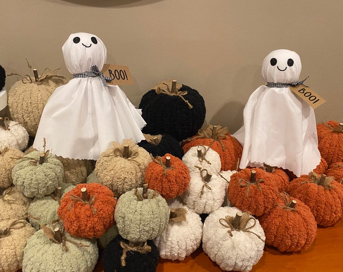 Yarn Pumpkins Set of 2 - Sherpa Yarn Wrapped Pumpkins - Fall Decor - Pumpkin Decor - Choice Of Color Cream Khaki Rustic Orange Light Green