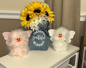 Frazzled Angel DUCK duckling standing Tiered Tray Angel with Wings decor Pink fuzzy angel gift White Faux Fur Little Quacker Decor Fairy