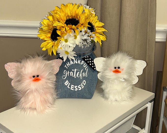 Frazzled Angel DUCK duckling standing Tiered Tray Angel with Wings decor Pink fuzzy angel gift White Faux Fur Little Quacker Decor Fairy