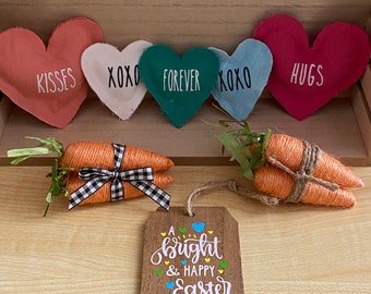 Your choice of 3 Sets of 3 Carrots For Tiered Tray Decor Easter bundle of carrots Farmhouse Holiday Decoration Orange Tied Up
