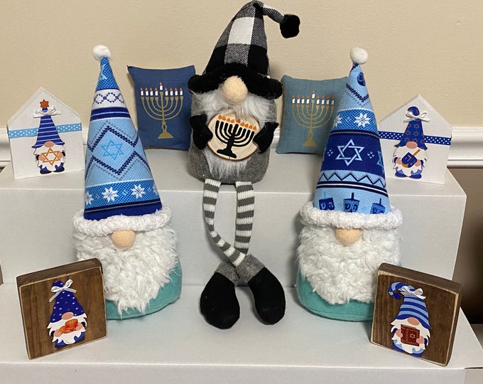 Hanukkah GNOME, Hanukkah Decor, Jewish Gnome, Mantle Decor, Tiered Tray