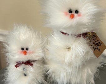 Frazzled Snowman Choose from Large or Small or BOTH Standing faux fur winter decor I’m Fine holiday gift buffalo checkered ribbon  bow
