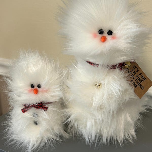 Frazzled Snowman Choose from Large or Small or BOTH Standing faux fur winter decor I’m Fine holiday gift buffalo checkered ribbon  bow