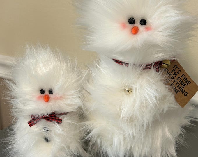 Frazzled Snowman Choose from Large or Small or BOTH Standing faux fur winter decor I’m Fine holiday gift buffalo checkered ribbon  bow