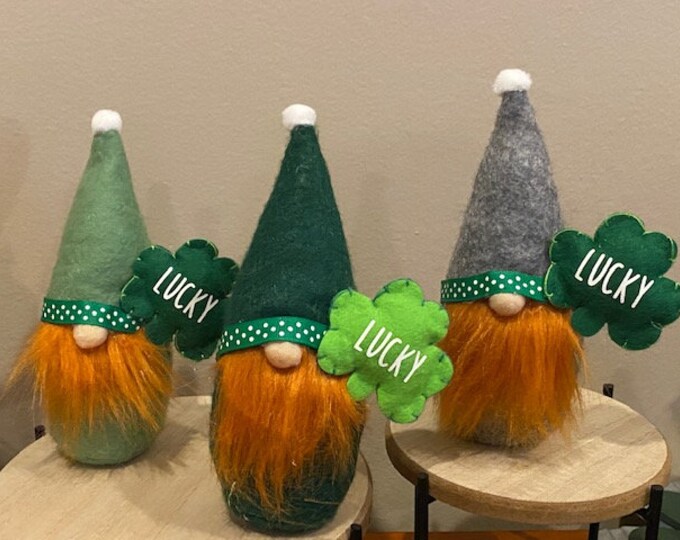 St Patrick’s Day GNOME lucky shamrock LUCKY green tiered tray decor Farmhouse Style polka dot Your Choice of Color Gray Light or Dark Green