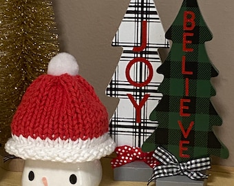 Red and white SANTA Marshmallow Mug Hat Rae Dunn Inspired Tiered Tray Decor Display Accessory Winter Christmas Decoration