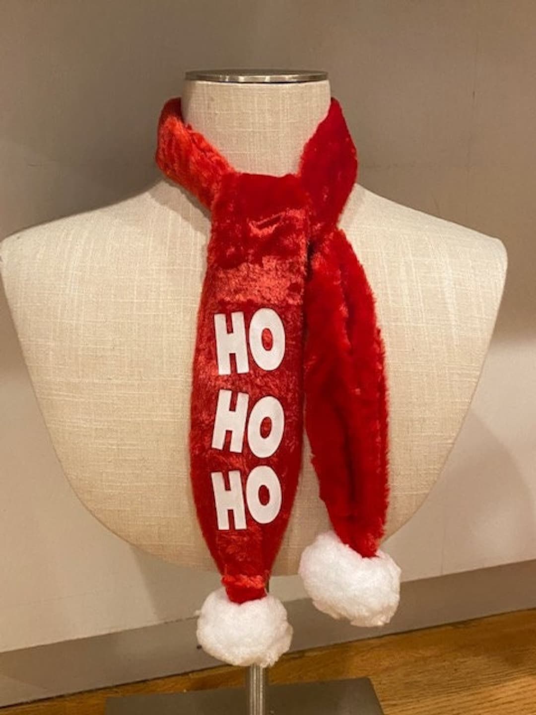 Santa HO HO HO Scarf Red and White With Jingle Bell Pom Pom  display picture 1