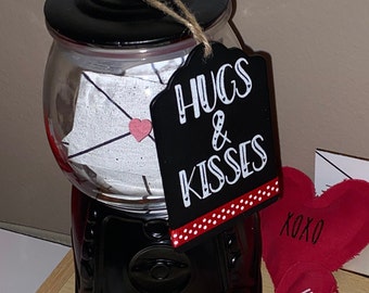 Glass canister Glossy BLACK gumball holder jar w/ lid Gumball Machine BullsEye Valentine's Day Decor Decoration Farmhouse Style mantel