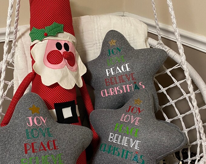 Christmas tree star pillow gray decoration throw pillow peace believe love joy gold star