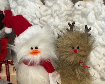 Frazzled REINDEER and SANTA duckling standing Tiered Tray decor I’m Fine It’s Fine gift Faux Fur Little Duck Option + Sign Christmas Decor