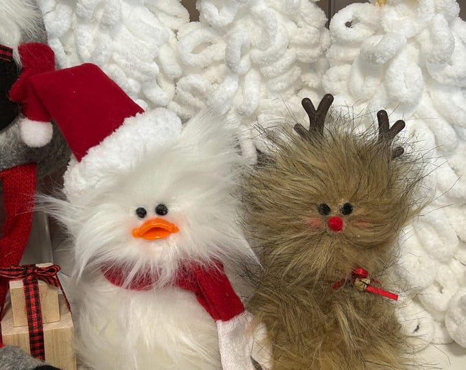 Frazzled REINDEER and SANTA duckling standing Tiered Tray decor I’m Fine It’s Fine gift Faux Fur Little Duck Option + Sign Christmas Decor