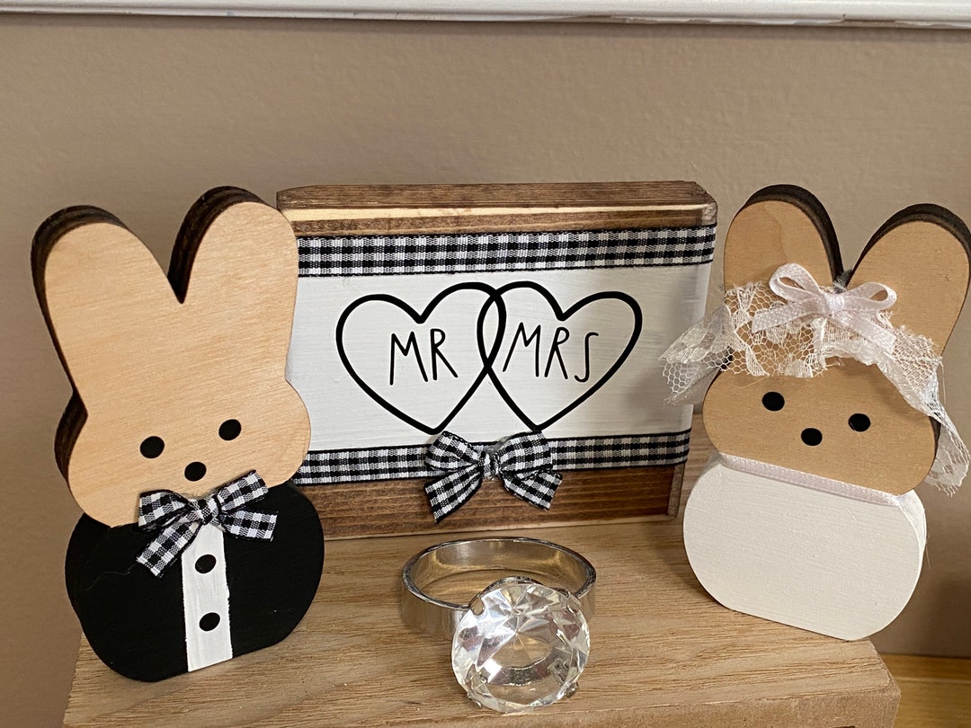 Mr and Mrs Wood Sign Wedding Set Bride and Groom Wood Bunnies RAE DUNN ...