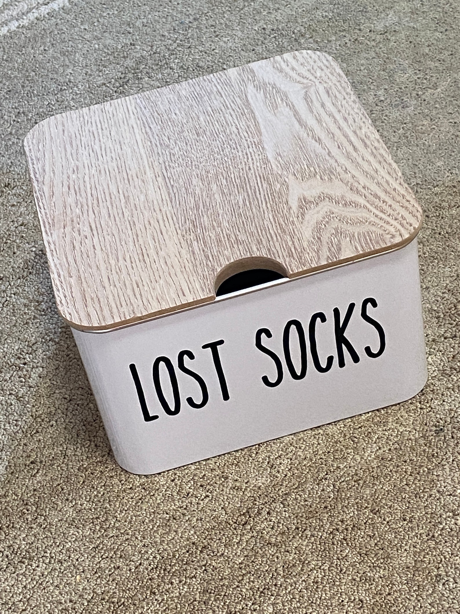 LOST SOCKS Storage Container Bin with Wood Top Lid Stackable Etsy