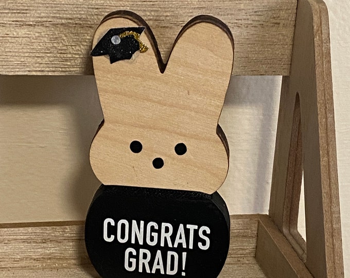Grad Gift Topper - Bunny Cake Topper Graduation Bunny CONGRATS GRAD Wood bunny Graduation decor Tiered Tray Graduation decoration