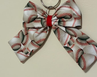 Baseball Mom Bag Bow - Baseball Fabric Accessory for your purse - Gift Keychain Charm - Summer Accent For Moms - Handmade Bow Keychain