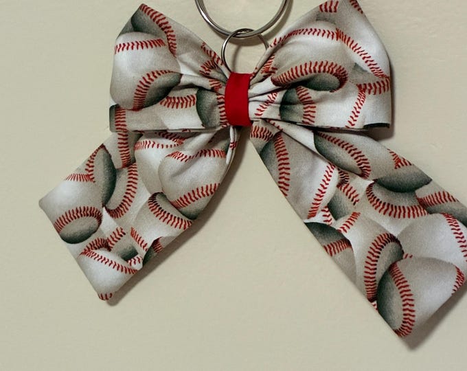 Baseball Mom Bag Bow - Baseball Fabric Accessory for your purse - Gift Keychain Charm - Summer Accent For Moms - Handmade Bow Keychain