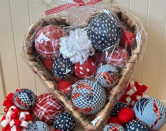 Patriotic Bowl Filler Fabric Wrapped Balls Stars and Stripes Summer July 4th Patchwork Red White and Blue Decor Tiered Tray Decorations