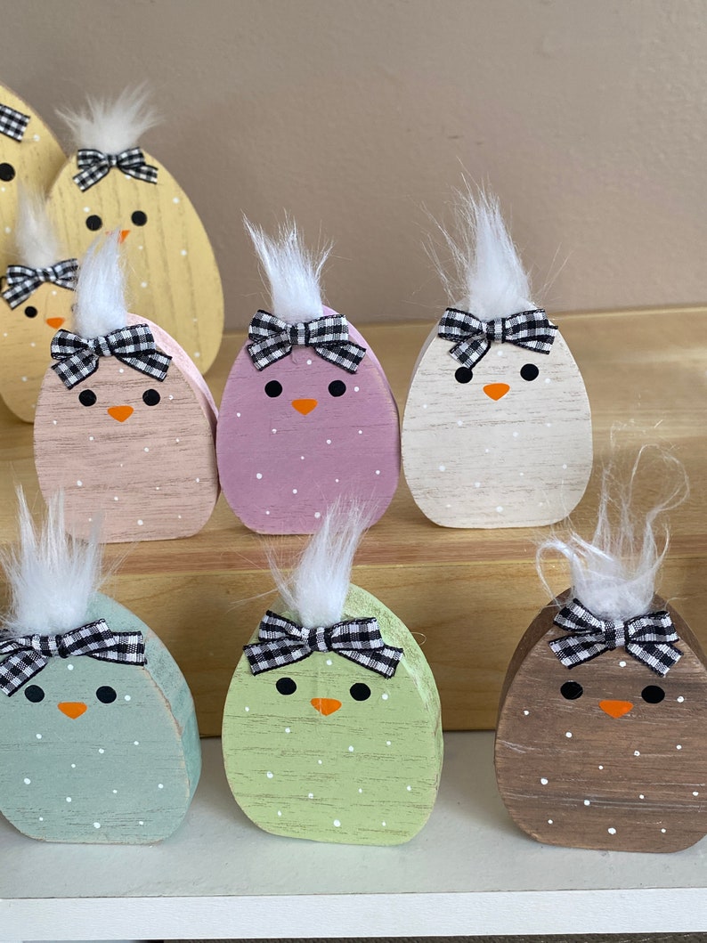 Set of Mini Spring Chicks Three Polka Dot Chicks Pastel or Neutral Wood ...