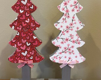 Valentine's Day Tree: Red Paper Hearts or Cherry Blossom, Gray Base, 12" Whimsical Decor Cute Heart Tree Red Pink and White Valentine Tree