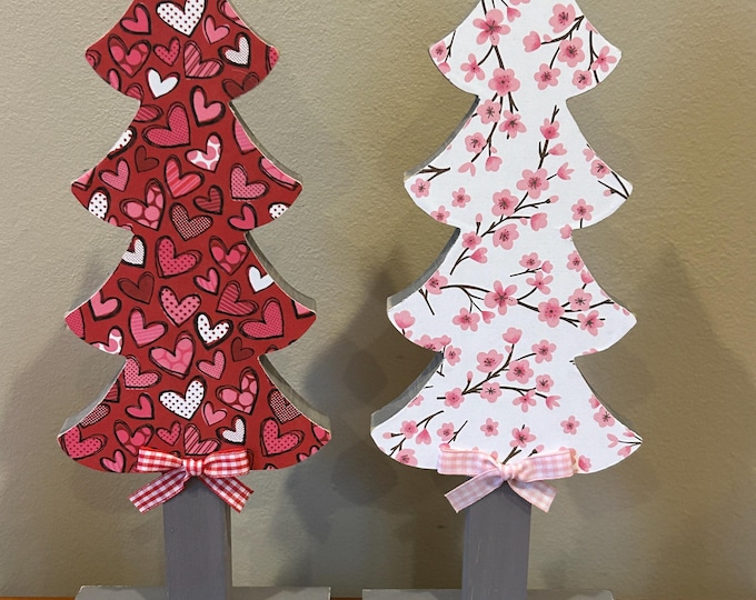 Valentine's Day Tree: Red Paper Hearts or Cherry Blossom, Gray Base, 12" Whimsical Decor Cute Heart Tree Red Pink and White Valentine Tree