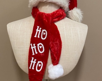 Santa scarf with Bells red soft fuzzy Christmas accessory jingle red white
