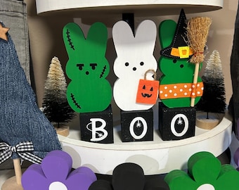 BOO Blocks - Set of 3 Wood Blocks - Fall Wooden Blocks - Fall Stackable Tiered Tray Blocks Halloween Decor Halloween Blocks Black and White