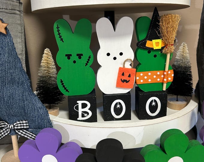 BOO Blocks - Set of 3 Wood Blocks - Fall Wooden Blocks - Fall Stackable Tiered Tray Blocks Halloween Decor Halloween Blocks Black and White