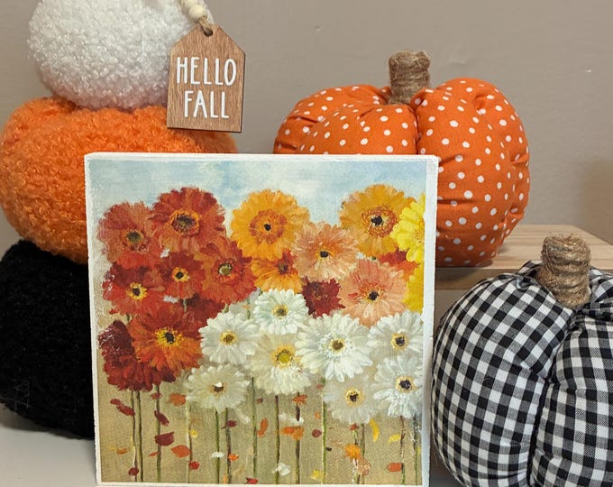 Fall Wood Sign for tiered tray - 3 OPTIONS Autumn Flowers - 5" Standing Sign Fall Decoration Daisies Little Spook House - Animals In Costume