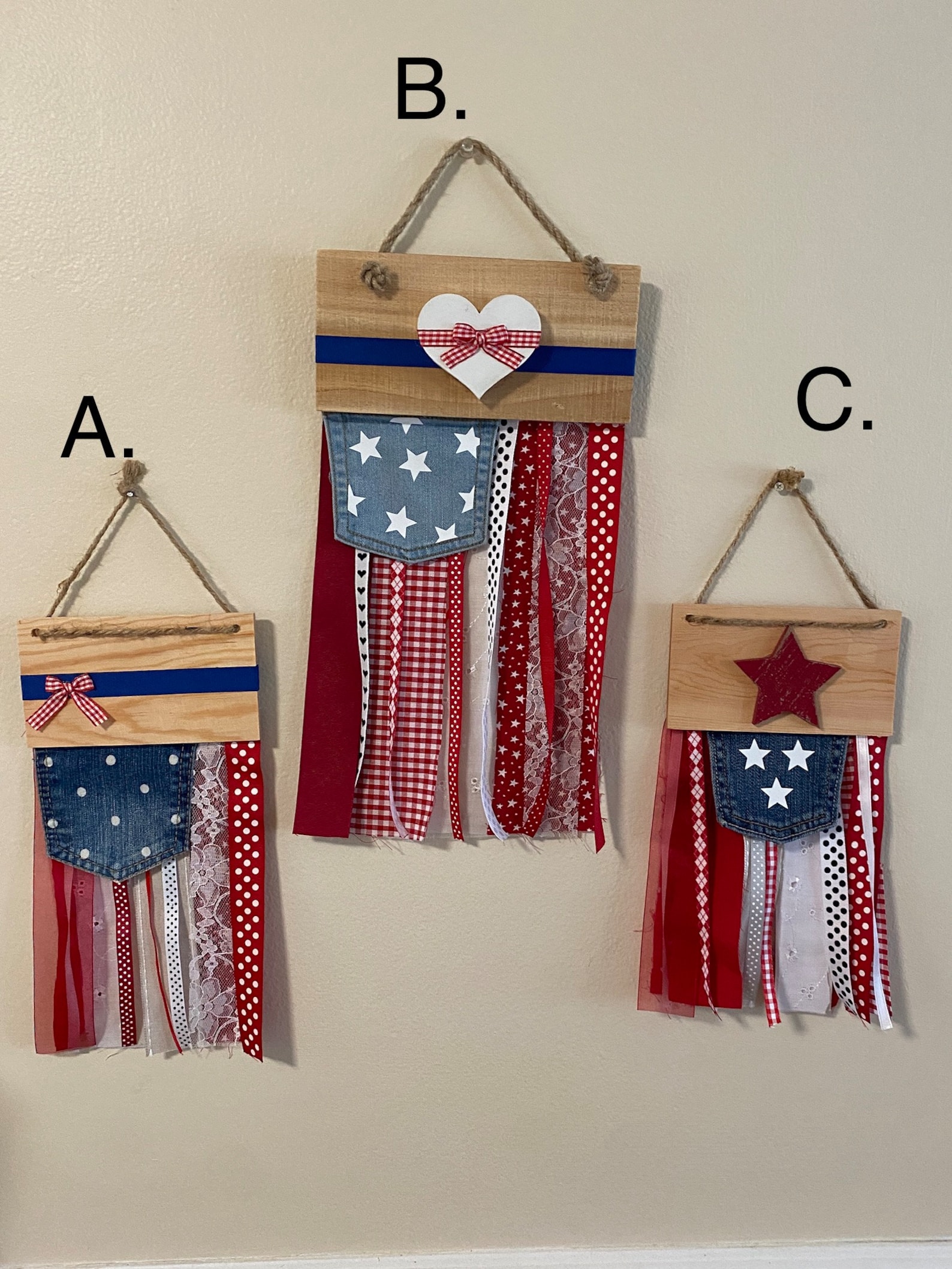 American Rag Flag Wall Hanging Flag Rag Fabric Ribbon Memorial Day July ...