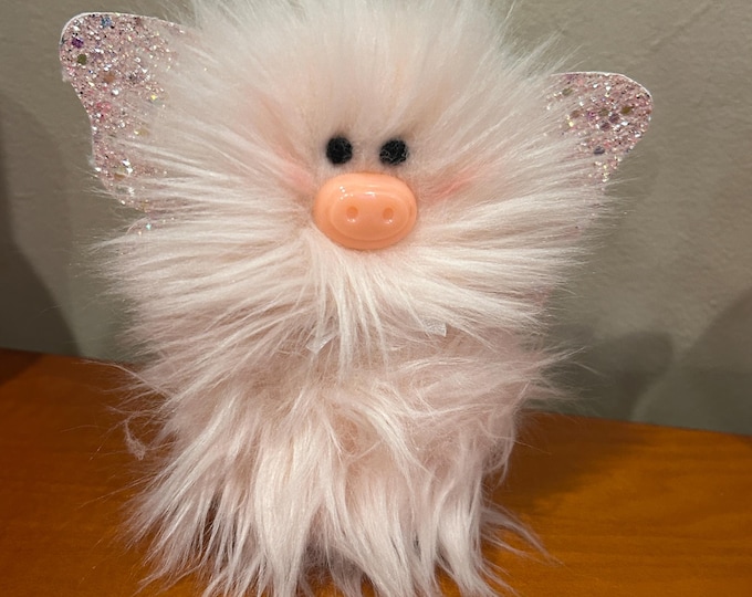 Flying Pig Frazzled Piglet Standing Tiered Tray spring decor Gag Gift Pink Faux Fur Little Piggy When Pigs Fly Silly Gift fun Gift  Decor