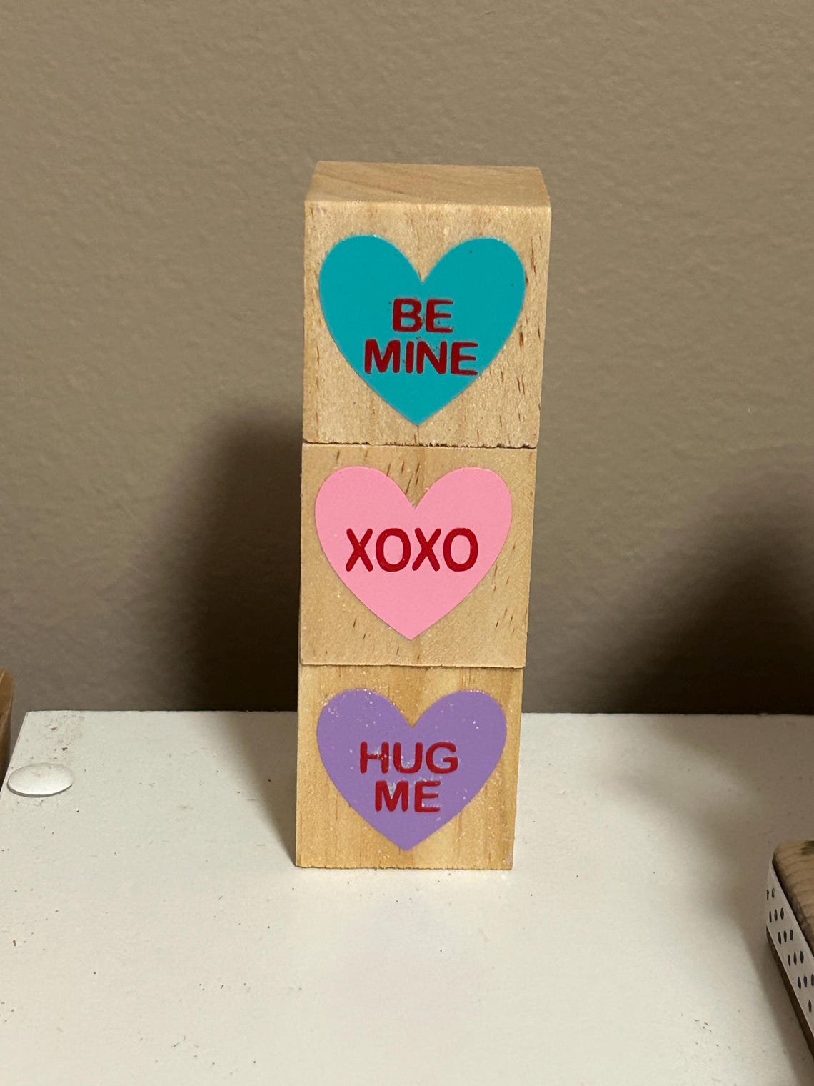 Conversation Heart Blocks - Set of 3 Wood Blocks - Cubes Wooden Blocks ...