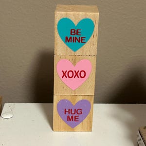 Conversation Heart Blocks - Set of 3 Wood Blocks - Cubes Wooden Blocks ...