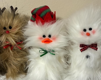 Frazzled Elf Small Duck Choose From Reindeer Snowman Santa Duckie Standing faux fur winter decor I’m Fine holiday gift buffalo check