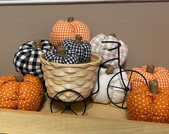 Hand Made Fabric Pumpkin For Fall Tiered Tray Decor Denim Seasonal Halloween Decorations Buffalo Checkered Polka Dot Handmade Pumpkins
