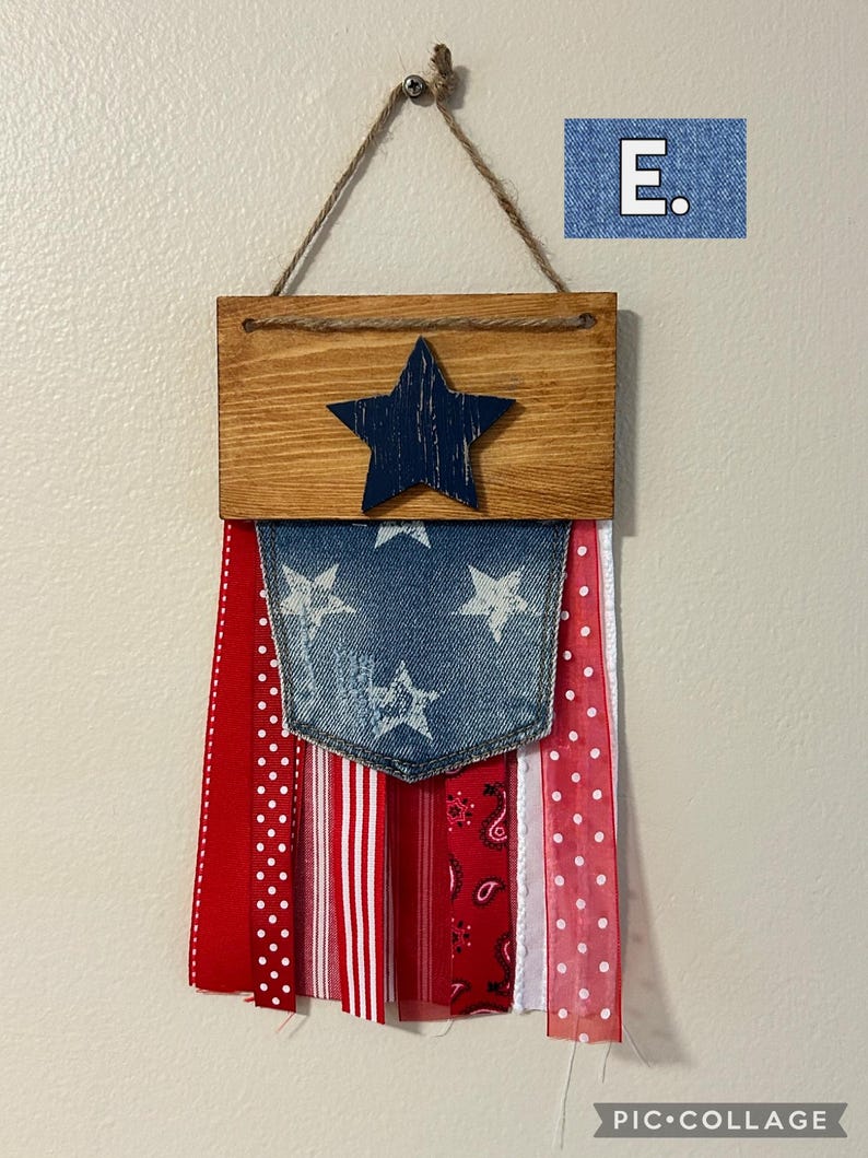 American Rag Flag Wall Hanging Flag Rag Fabric Ribbon Memorial Day July ...