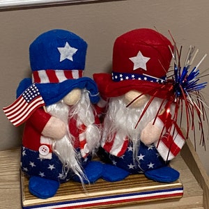 Patriotic gnomes Set of Gnomes on wood block Uncle Sam Gnome 4th of July set of Gnomes summer Gnome Couple decor tiered tray decor