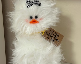 Frazzled MAMA DUCK Standing Duckie Tiered Tray spring decor I’m Fine It’s Fine Everything Is Fine gift White Faux Fur Options Easter Decor