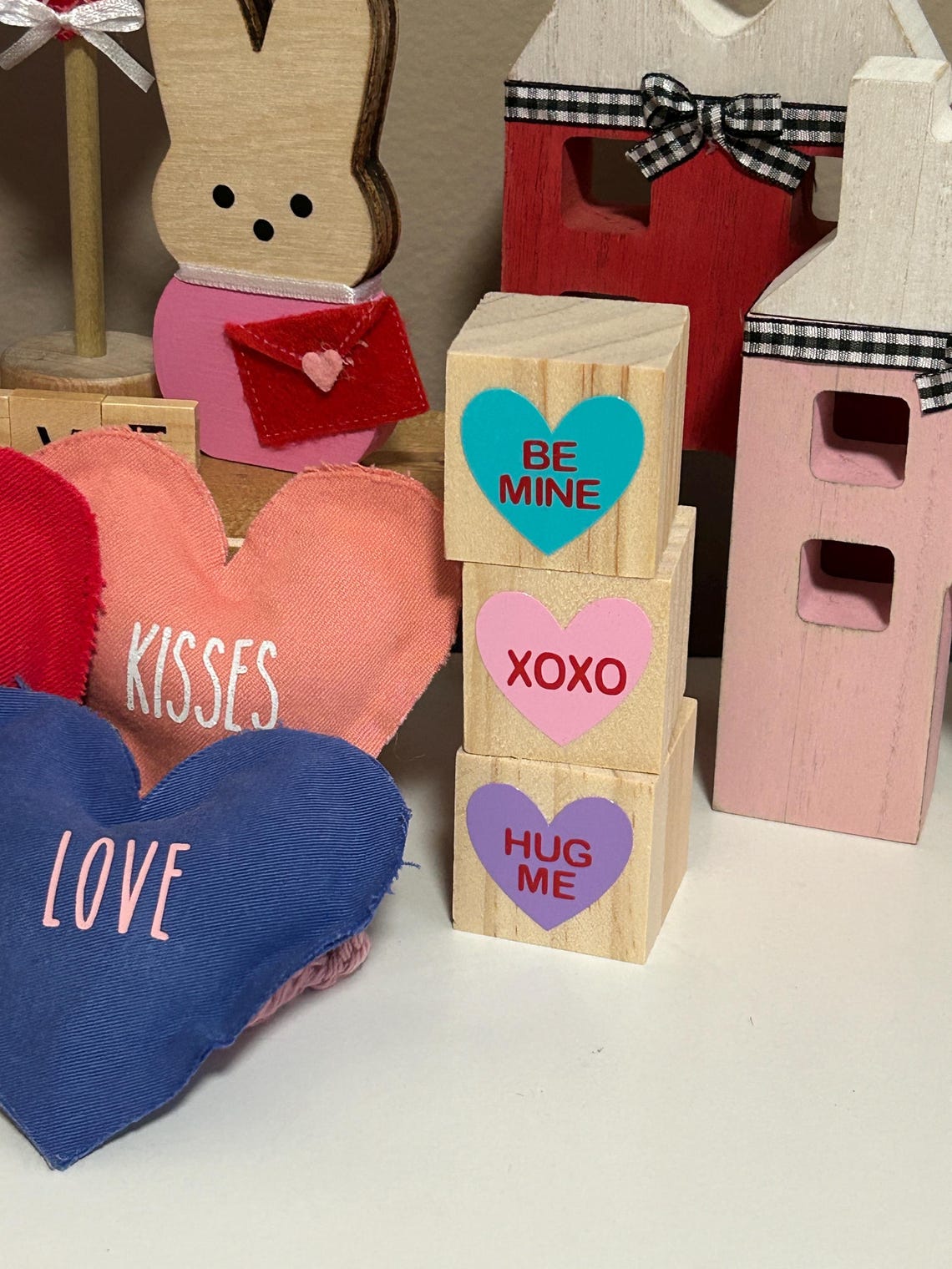 Conversation Heart Blocks - Set of 3 Wood Blocks - Cubes Wooden Blocks ...