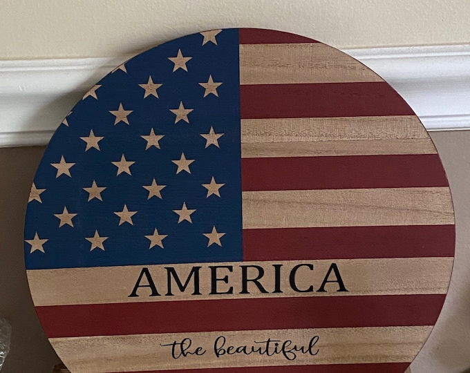 American Flag Lazy Susan America The Beautiful Patriotic Rustic Decor Kitchen Decor Hostess Gift Wood Lazy Susan 11.5" Round Dad Gift Father