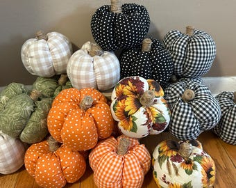 Fabric Pumpkin Choice of Buffalo Checkered  Sunflower Fabric - Plaid - Polka Dot Orange and White Black and White Fall Decor Stuffed Pumpkin