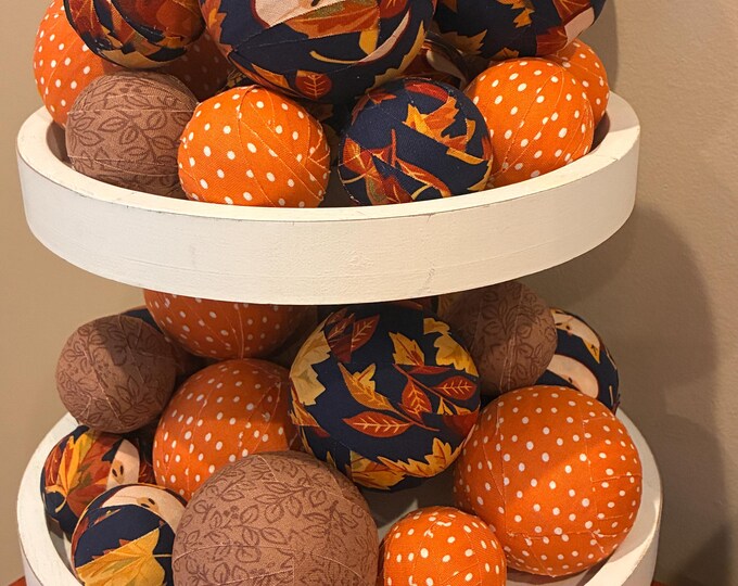 Fall Bowl Filler Fabric Wrapped Balls - Orange and White Polka Dot - Leaves and Apples - Brown Autumn Pattern -Decor Tiered Tray Decorations
